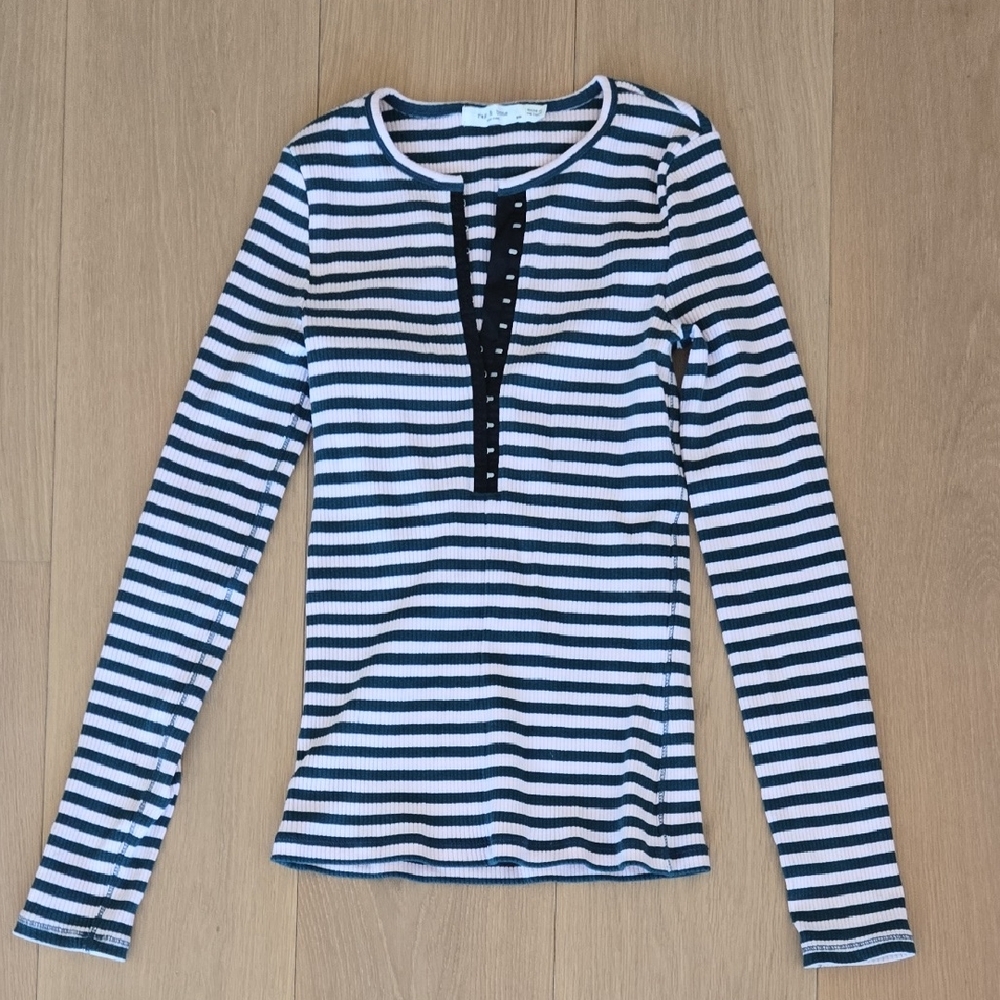 rag & bone Black and White Striped Long Sleeve Tee